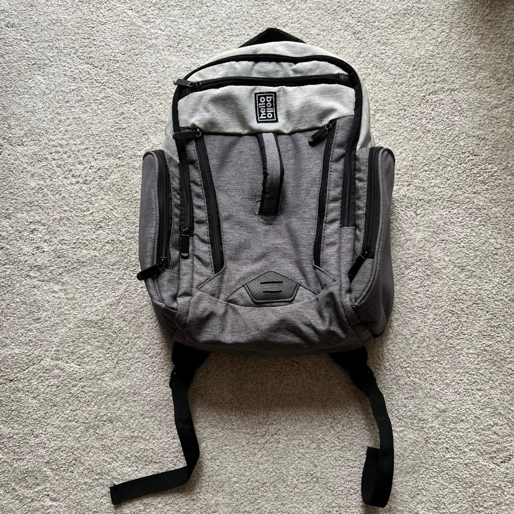 Hello Bello Backpack Diaper Bag Gray Multiple Compartments Travel - Picture 2 of 14